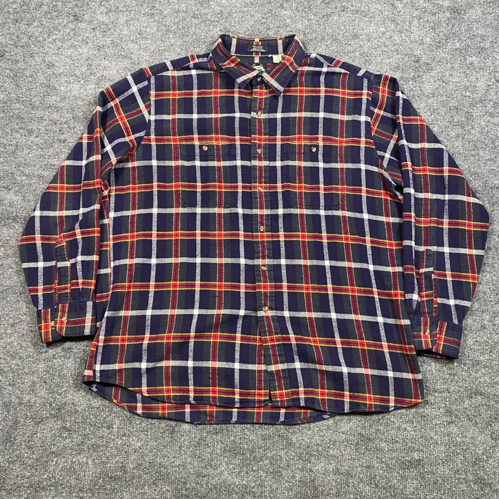 Lee Mens XL‎ Plaid Flannel Shirt Navy Red Yellow Long Sleeve Made in USA Cotton